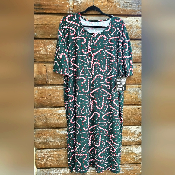 Not a Morning Person Other - NAMP Christmas Green & Red Candy Canes Butter Soft Oversized Long Nightgown Pjs